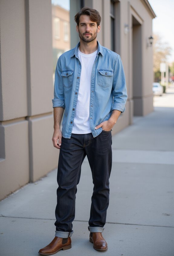 contrasting denim outfit styling