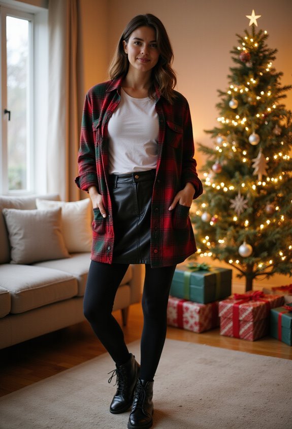 cozy flannel edgy leather