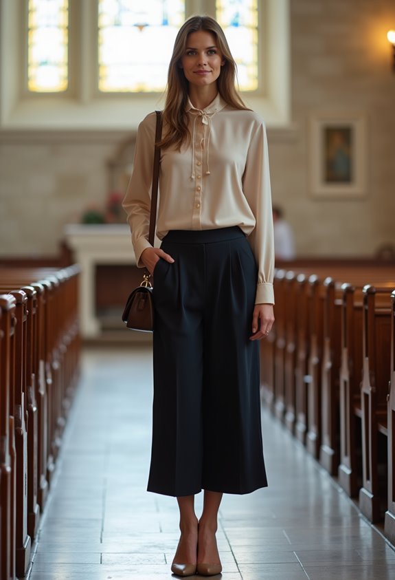 culottes with sophisticated blouse