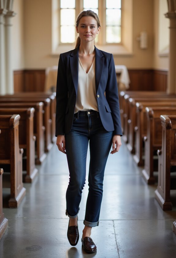dressy jeans and blazer
