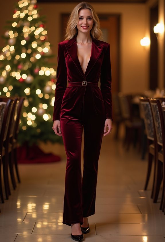 elegant burgundy velvet pantsuit