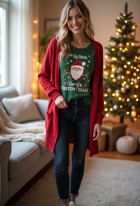 festive tee with jeans