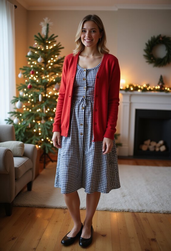 gingham dress with cardigan