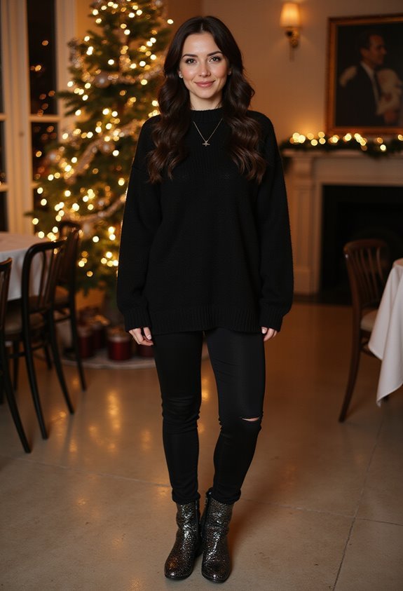 glitter boots with monochrome outfit