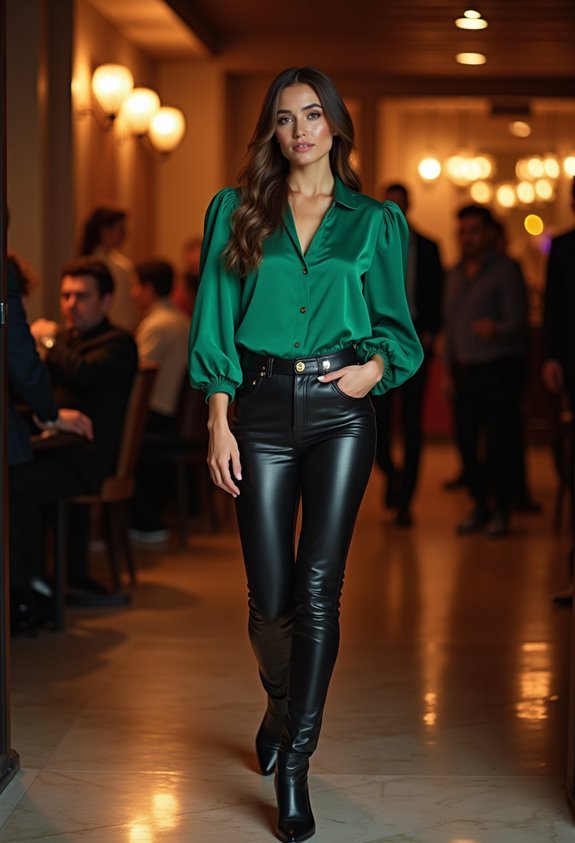 leather pants bold blouses