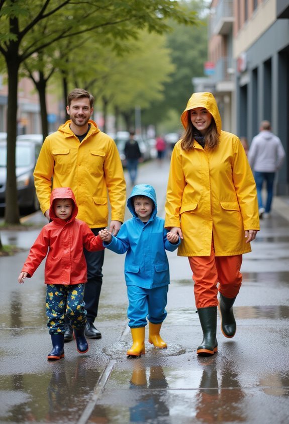 matching colorful rain gear