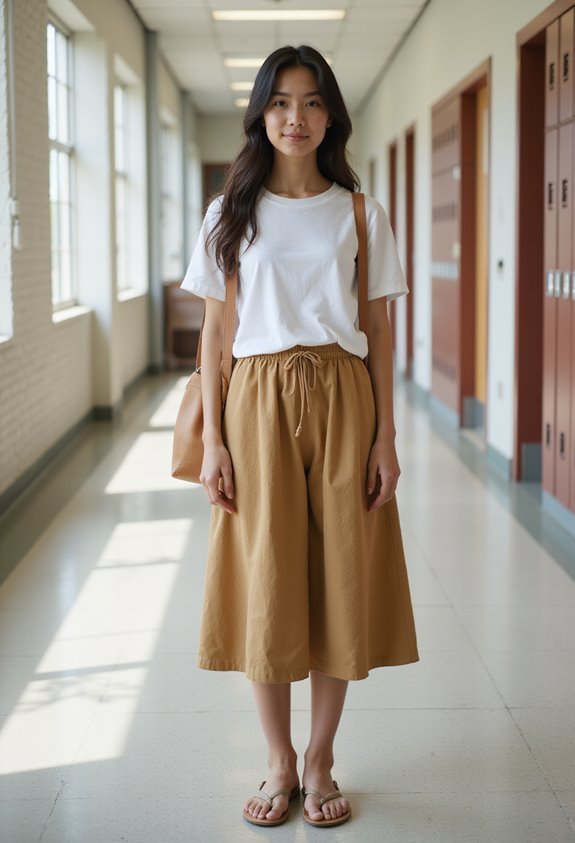 midi skirt with t shirt