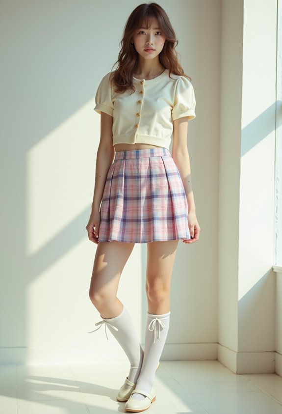 pastel plaid skirt ensemble