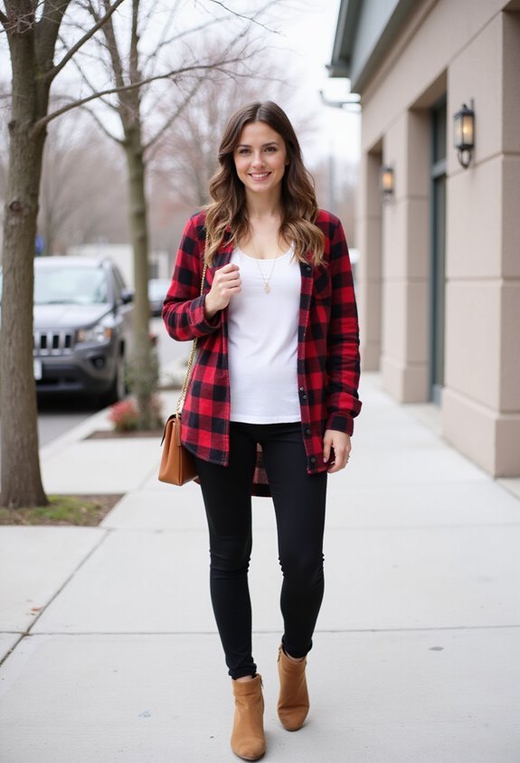 plaid neutrals layered casual