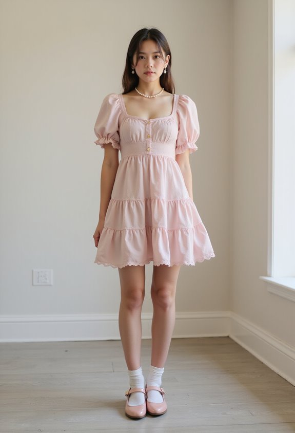 ruffled dress with pearls