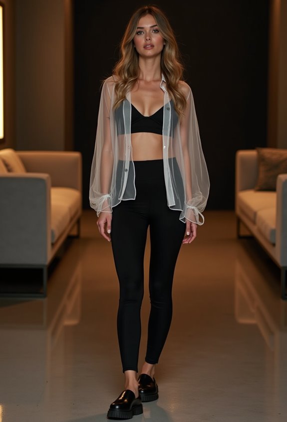 sheer blouse layered outfit