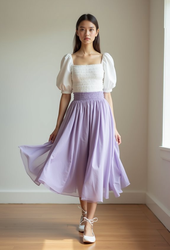 smocked top flowy skirt