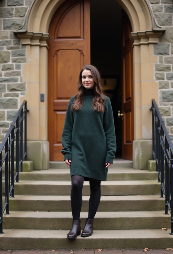 sweater dress with tights