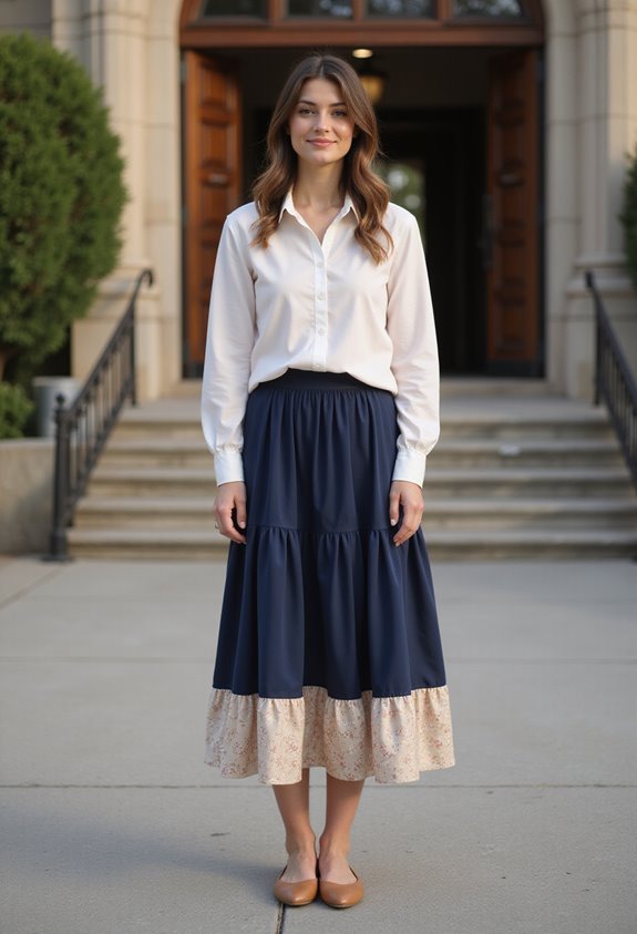 tucked blouse and tiered skirt