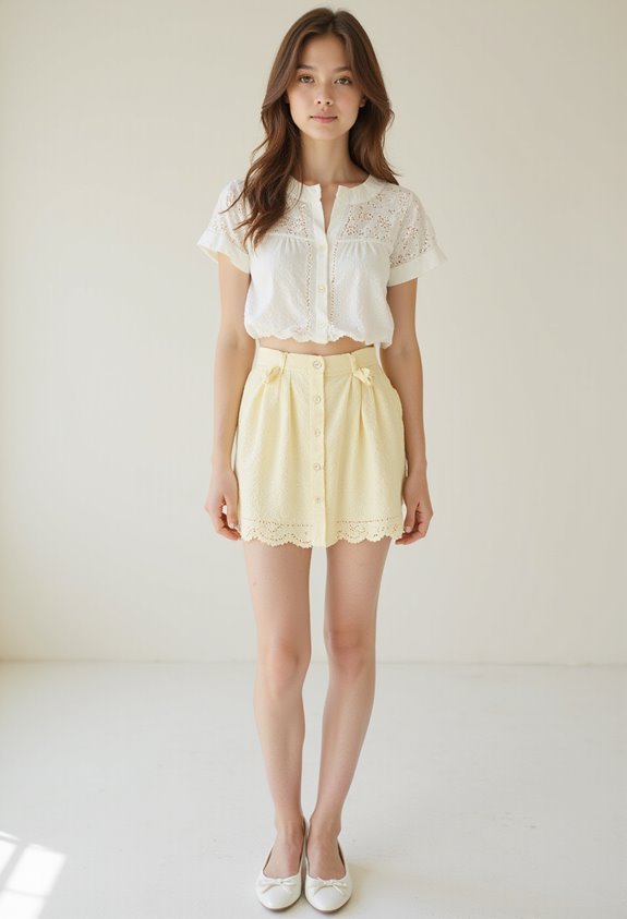 white eyelet fashion ensemble