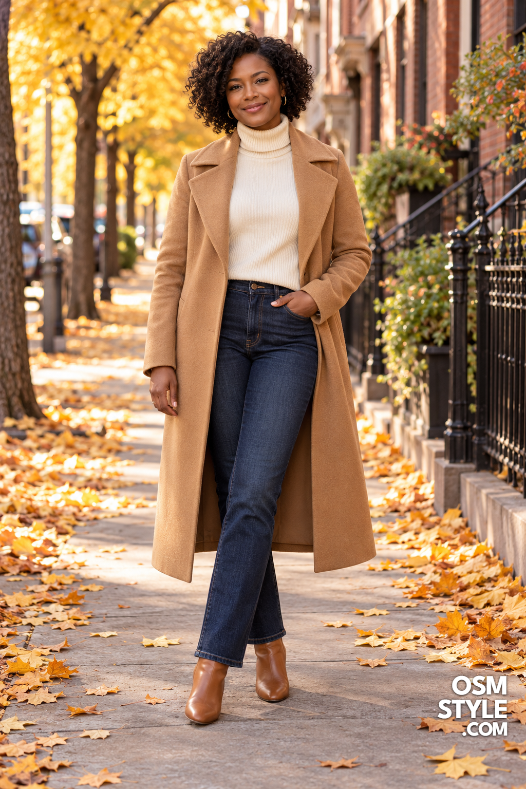 1.Cream Turtleneck Under a Camel Coat