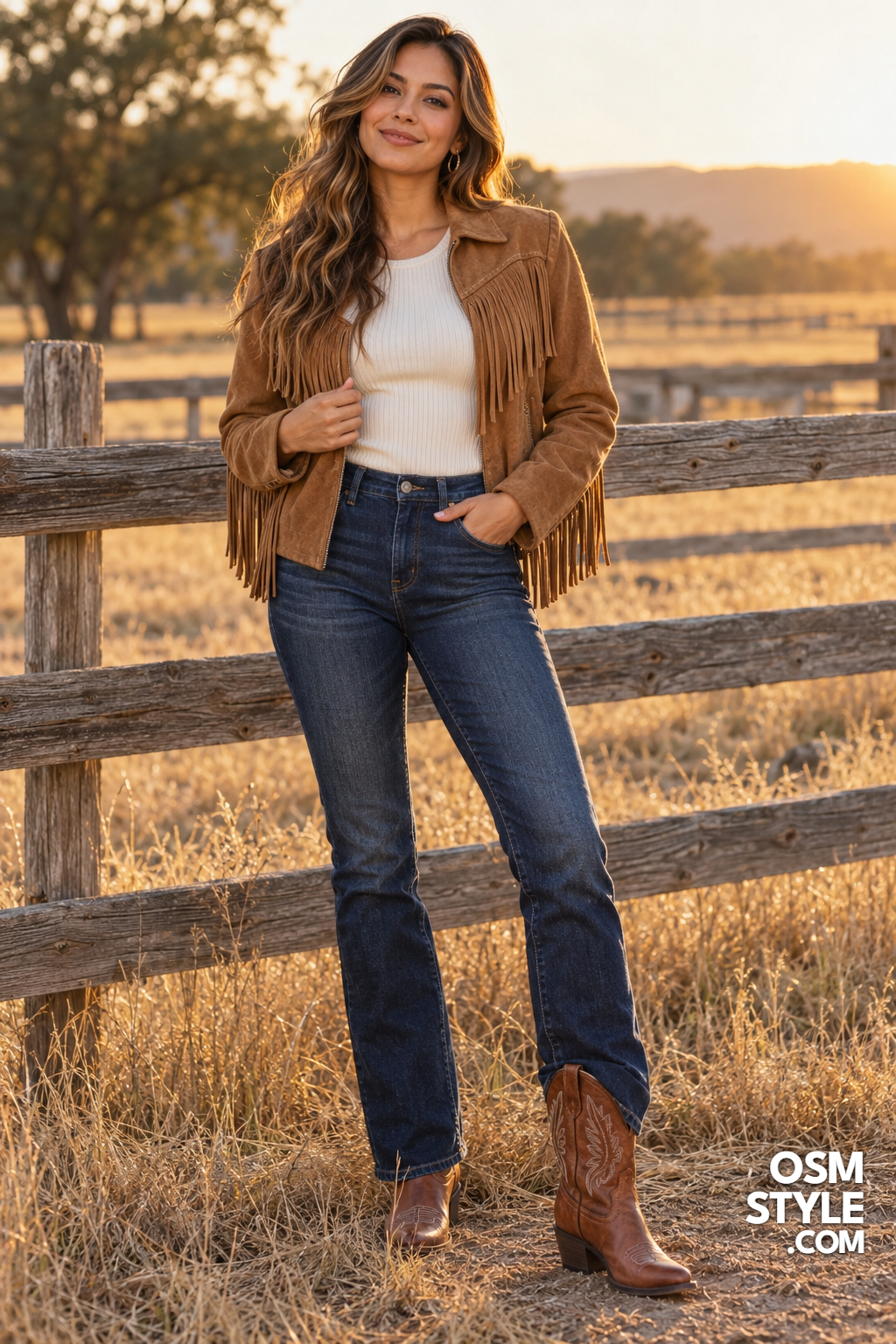 1.Fringe Suede Jacket With Dark Jeans