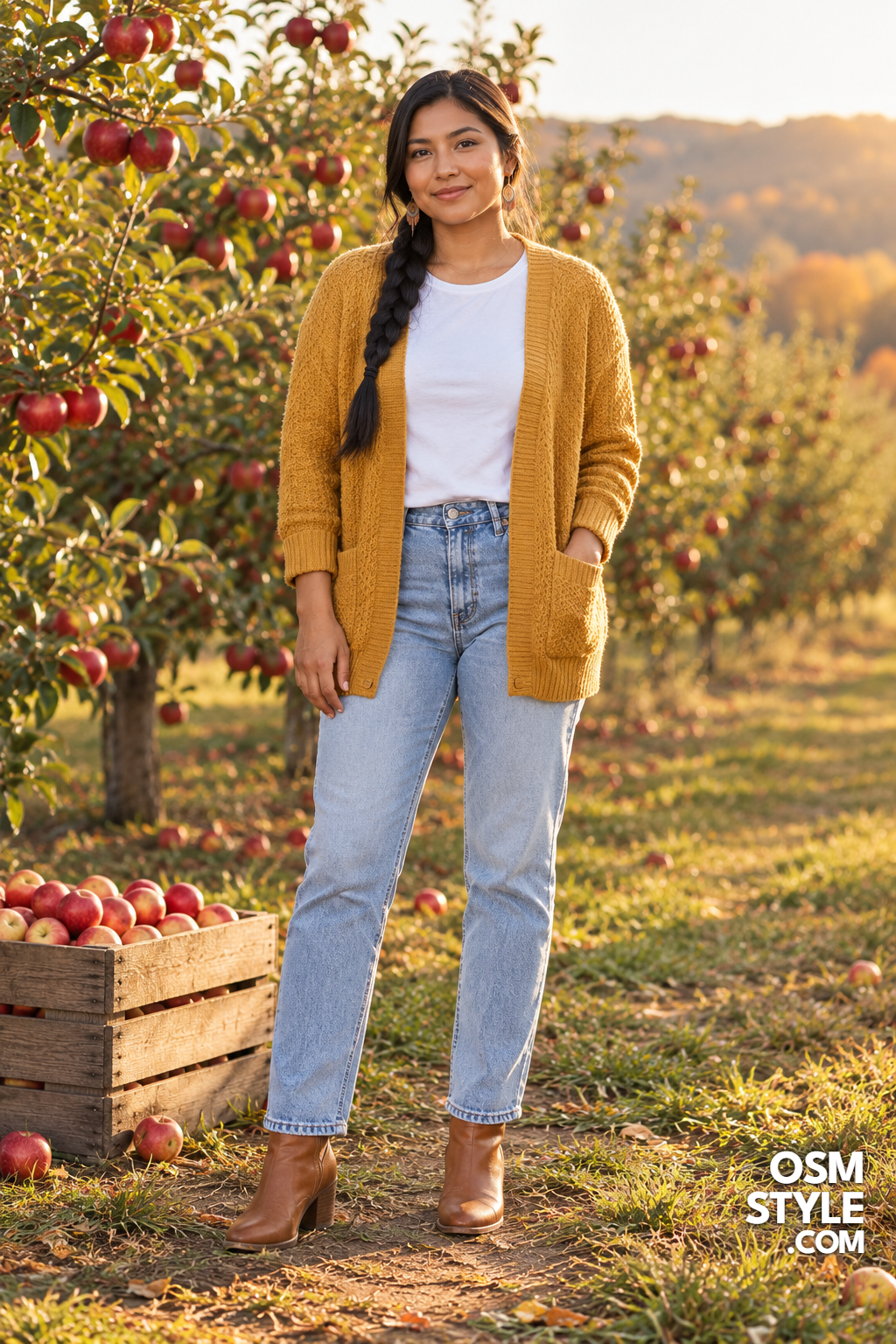 10. A Mustard Cardigan Over White Tee