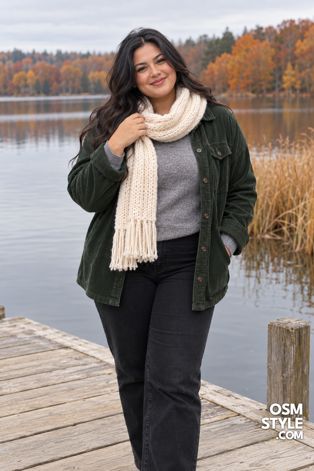 10. Forest Green Corduroy Jacket at the Lake