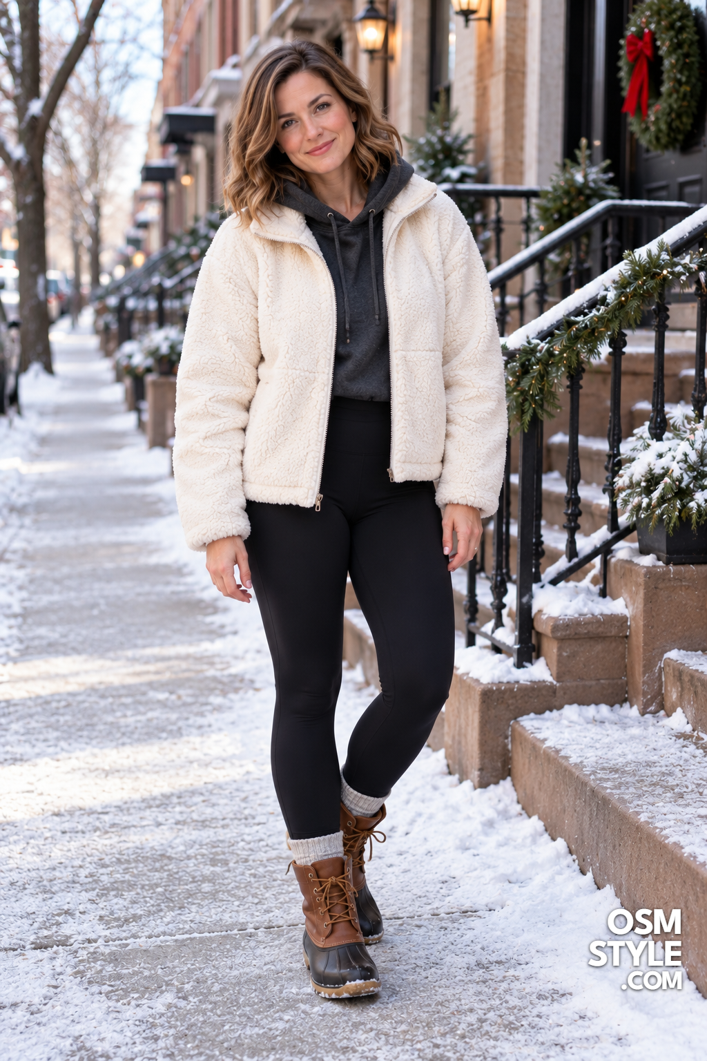 10. Ivory Sherpa Jacket For Snowy Street Days