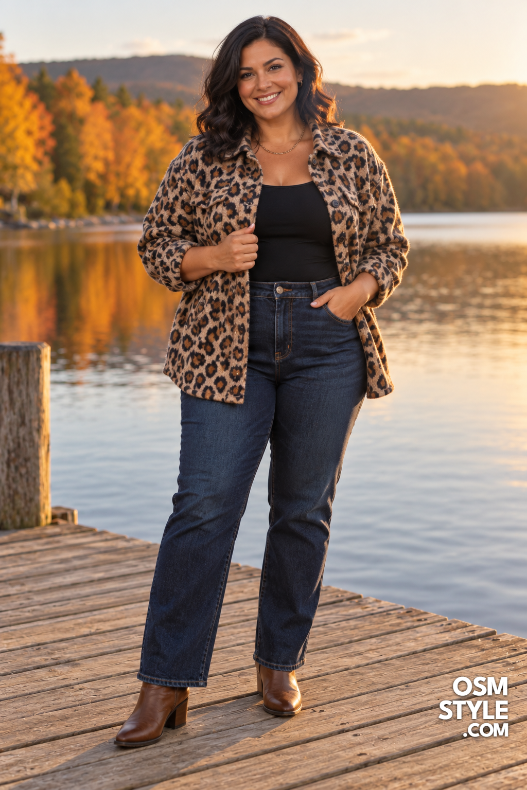 10. Leopard Shirt Jacket Over Dark Denim