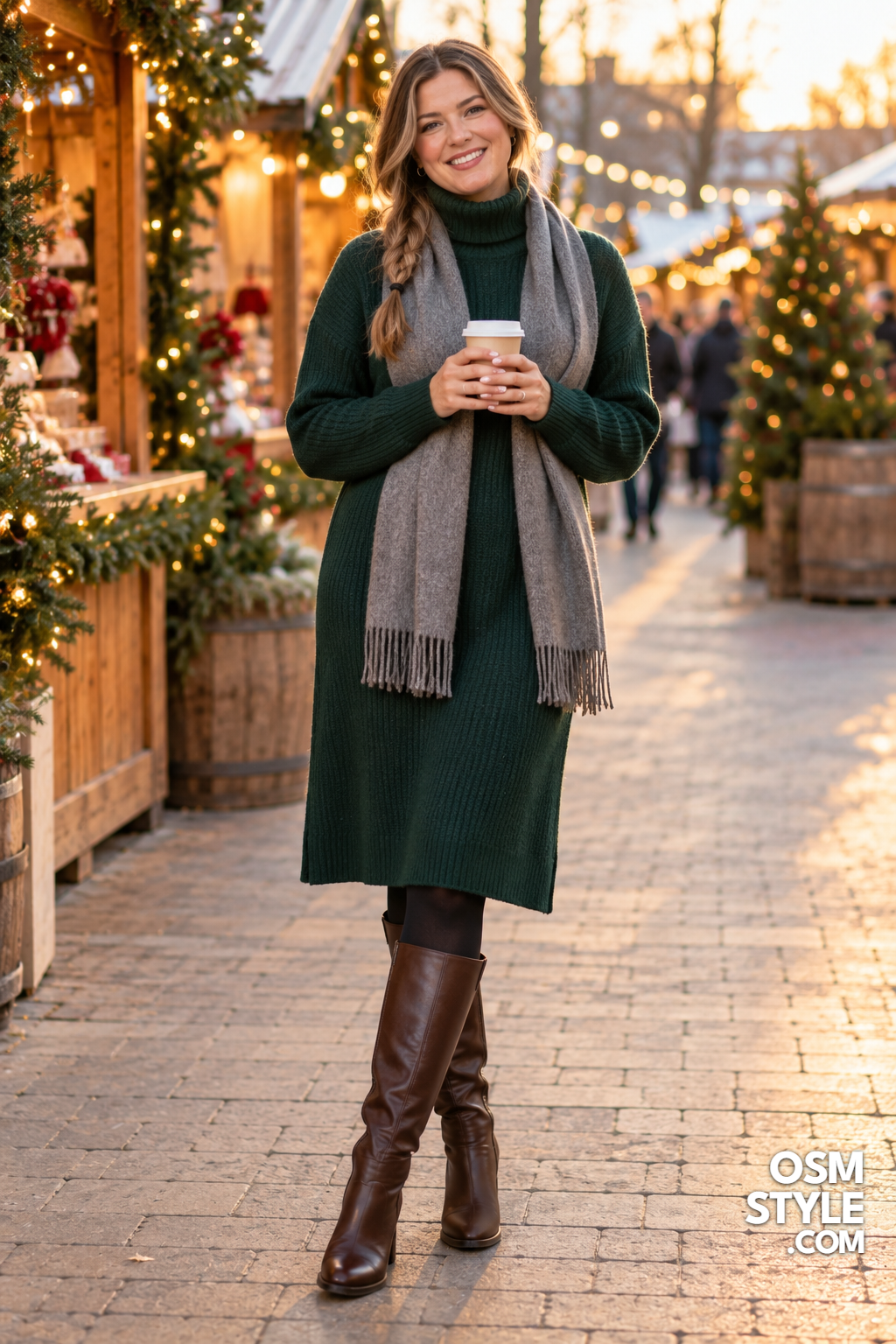 10.Forest Green Sweater Dress And Tights