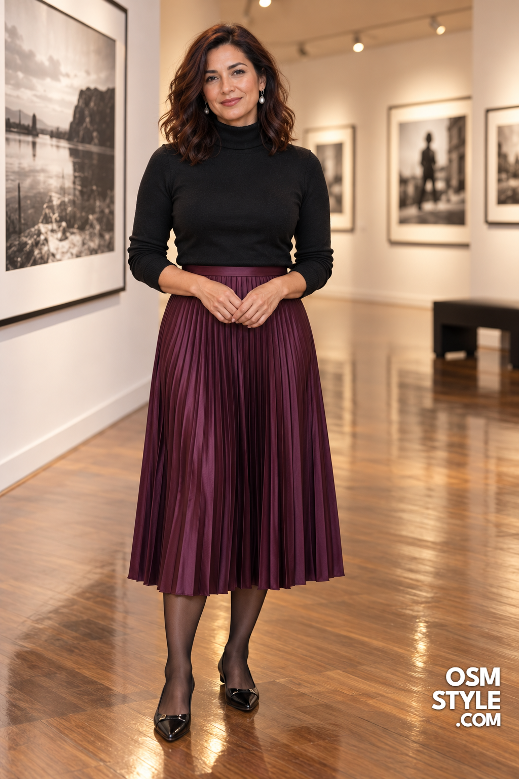 10.Gallery Night Plum Pleated Midi Skirt