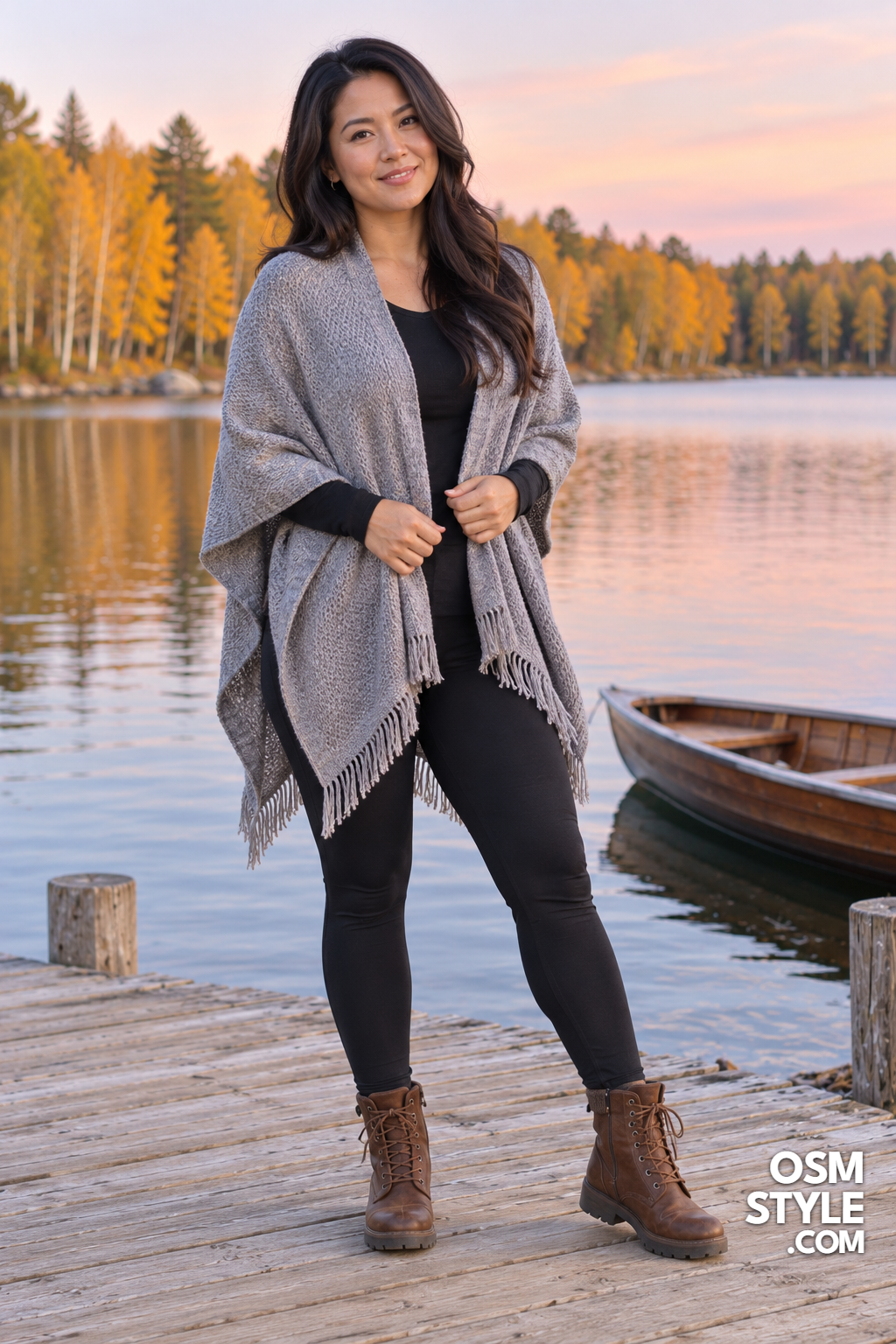 11. Heather Gray Poncho With Black Leggings