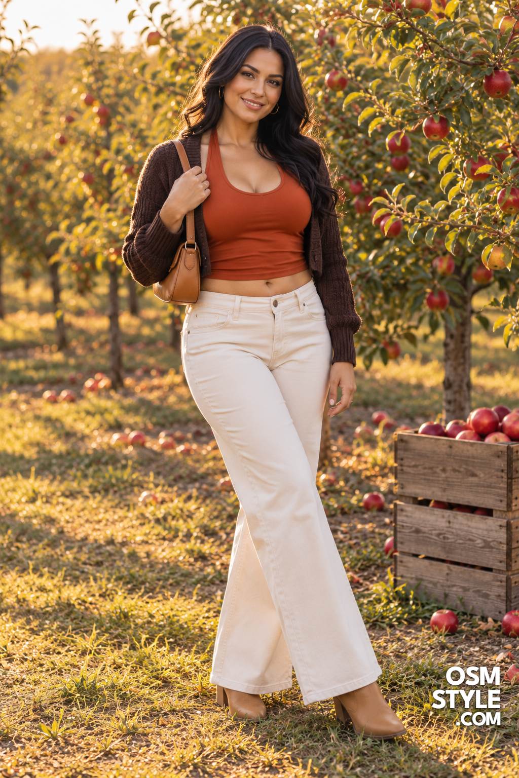 11. Burnt Orange Halter With Cream Flare Trousers