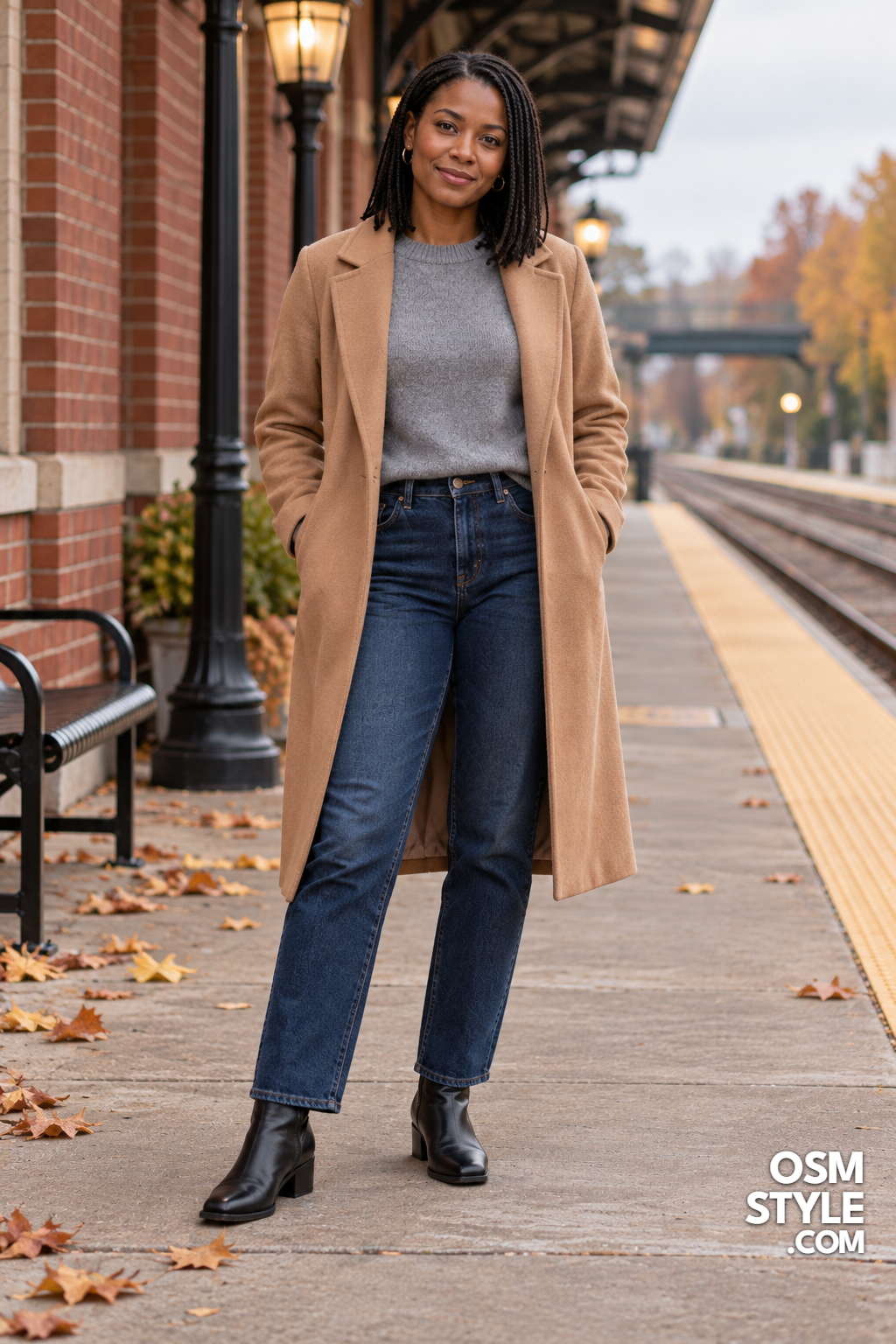 11. Camel Coat Over A Gray Knit