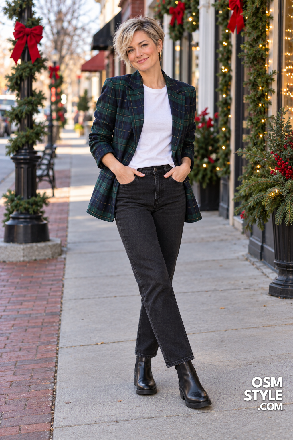 11. Plaid Blazer With Black Chelsea Boots