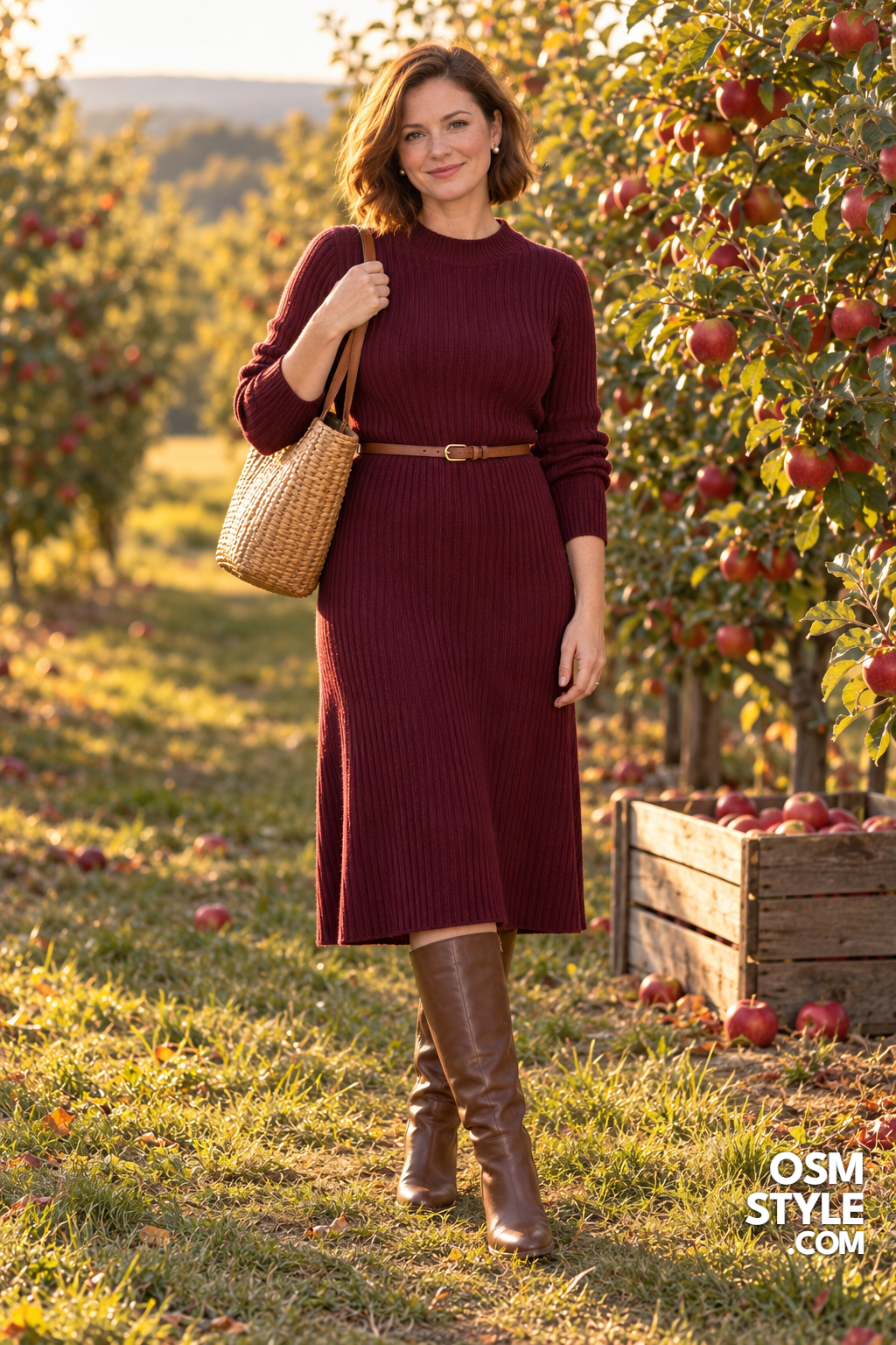 11. Ribbed Sweater Dress With Tall Boots