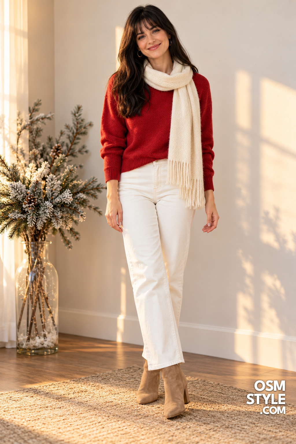 11. White Jeans Winter Walk Outfit