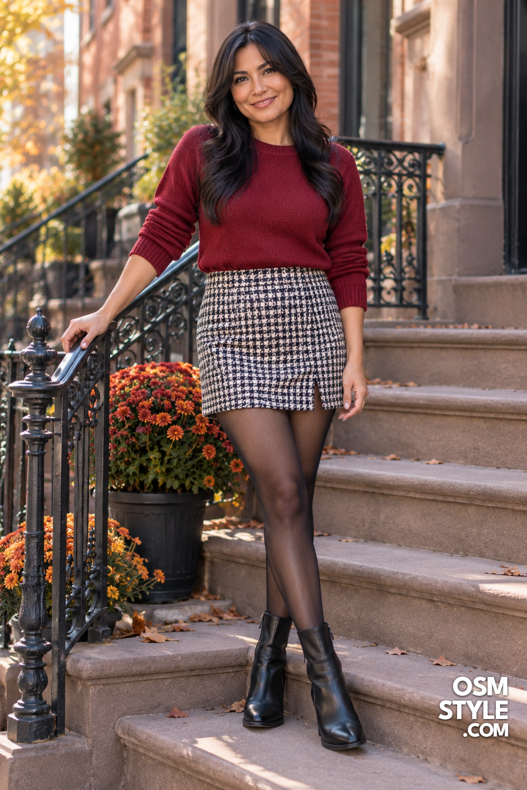 11.Houndstooth Mini With Cranberry Sweater