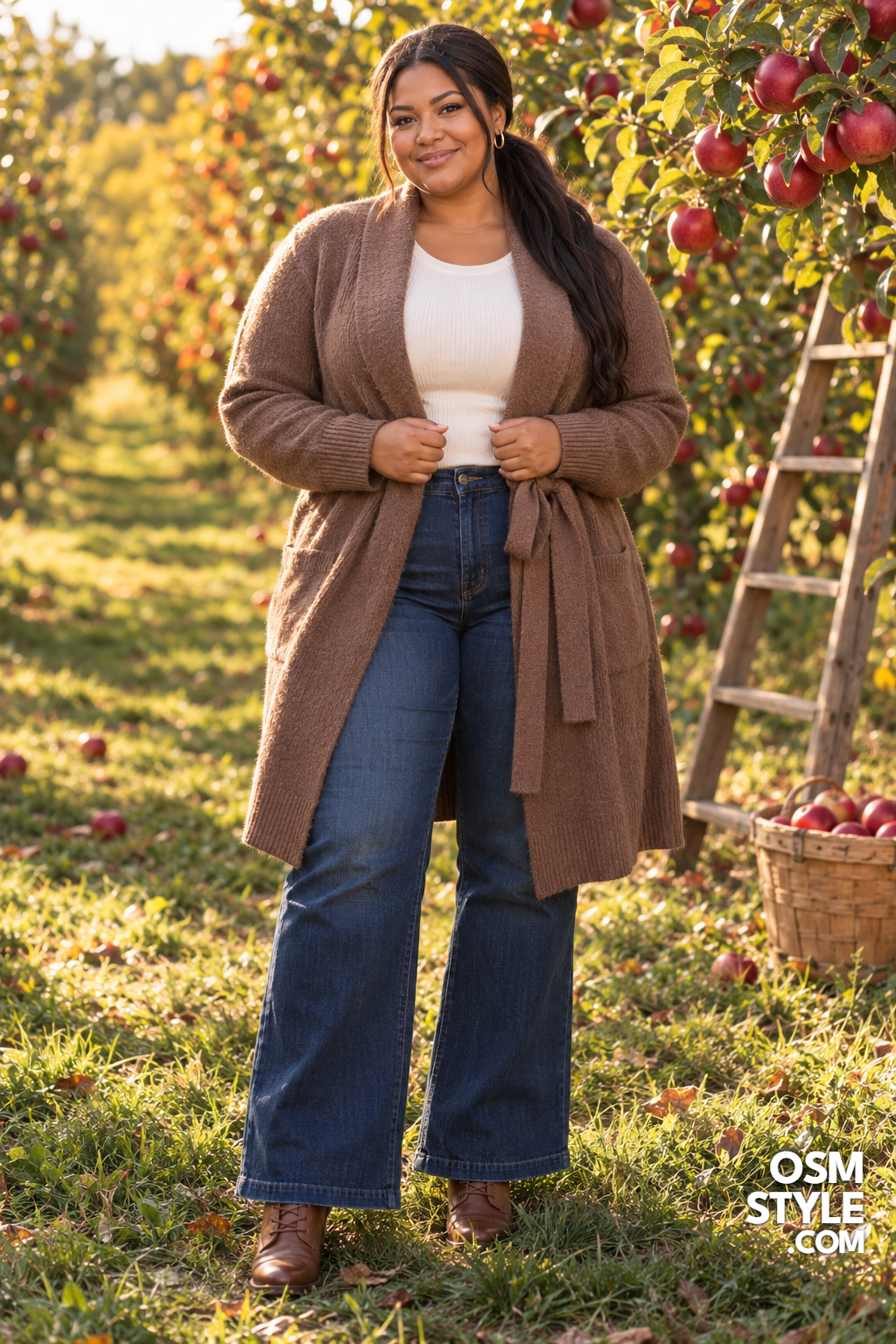 11.Mocha Wrap Cardigan and Flare Jeans