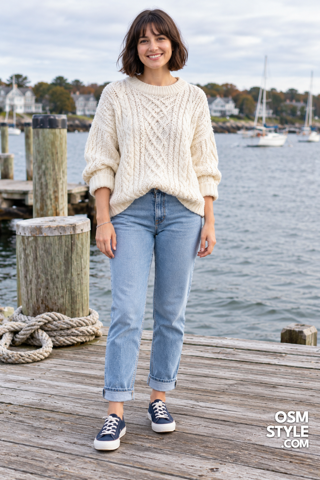 12. Oversized Fisherman Knit With Cuffed Jeans