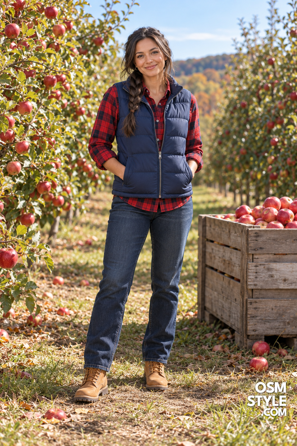 12. Puffer Vest Over a Red Flannel Shirt