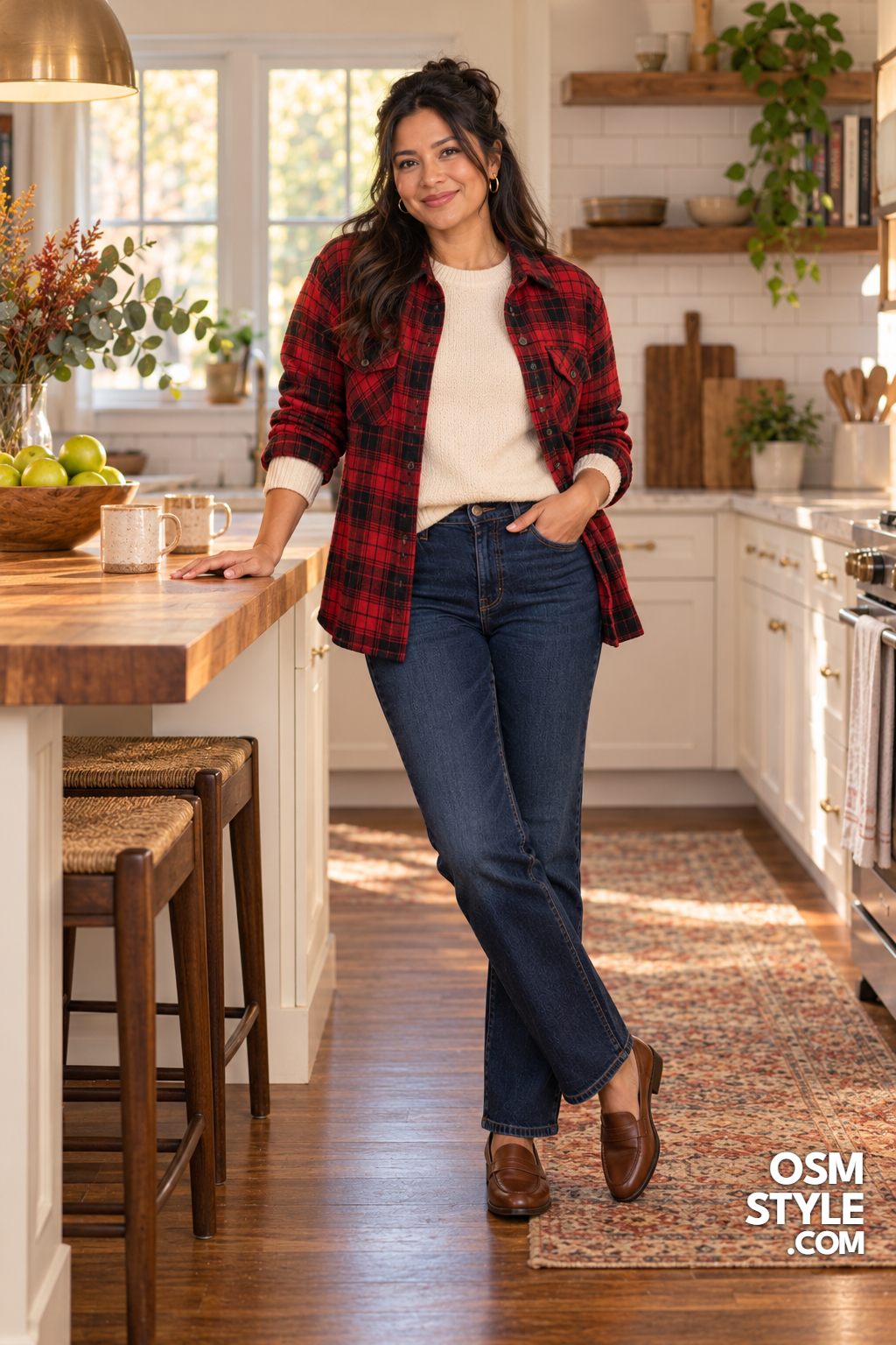 13. Red Plaid Shacket And Cream Knit