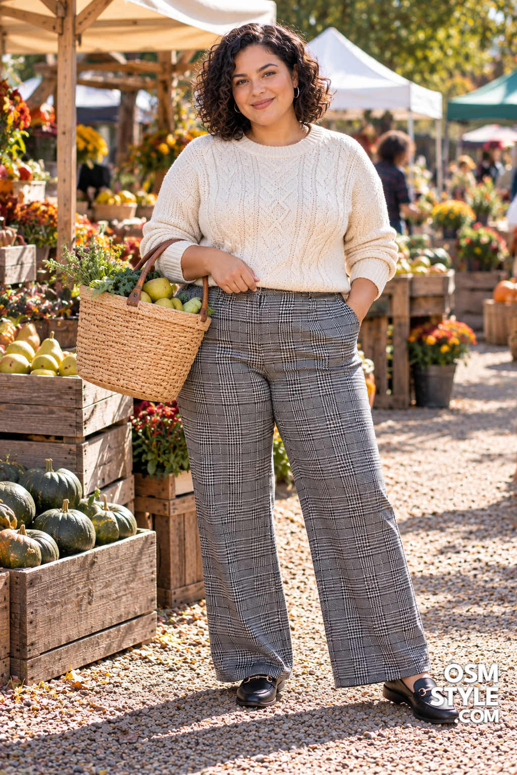 14. Cream Cable Knit With Plaid Trousers