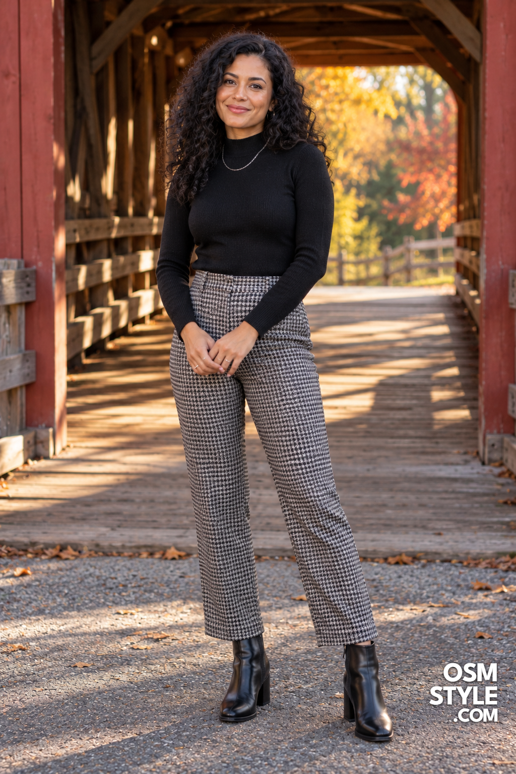 14. Houndstooth Trousers With a Black Mock Neck