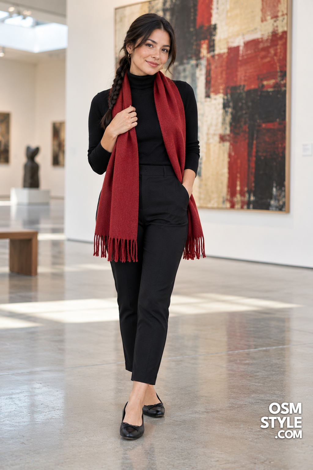 15. All Black With One Red Scarf
