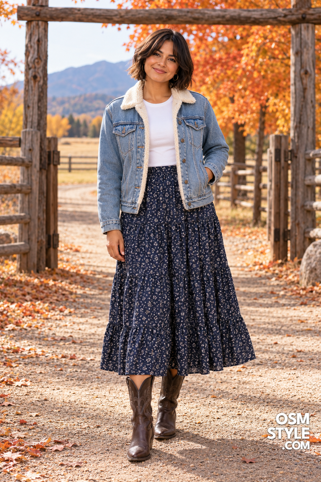 15.Sherpa Lined Denim Jacket With Prairie Skirt