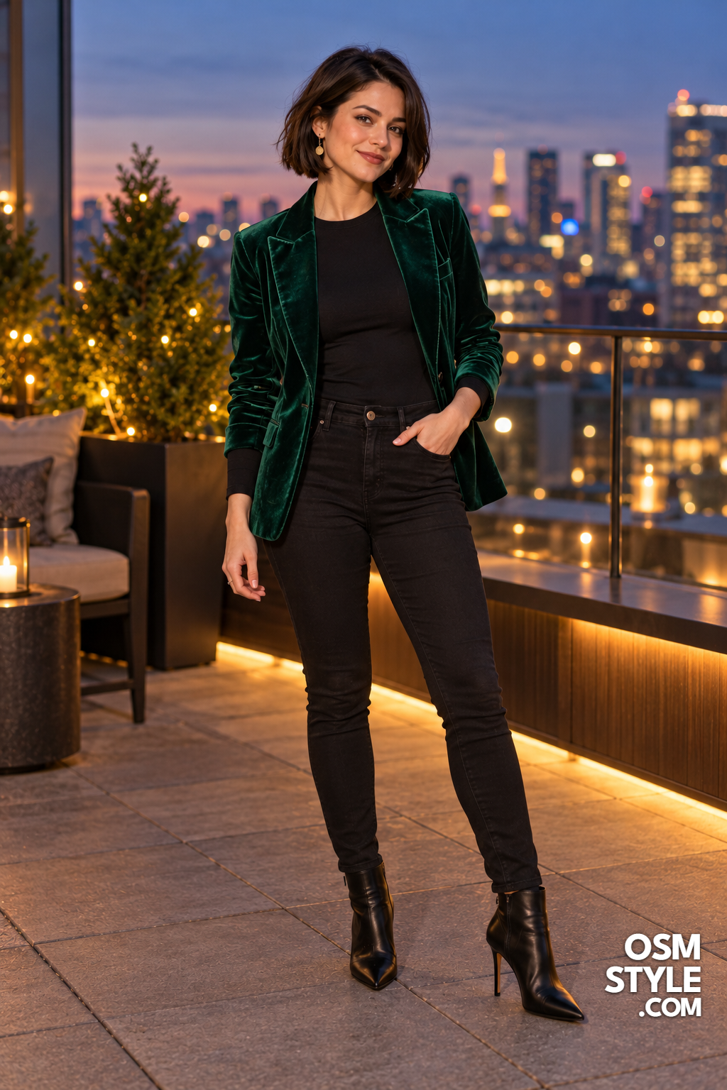 16. Emerald Velvet Blazer for Dinner Out