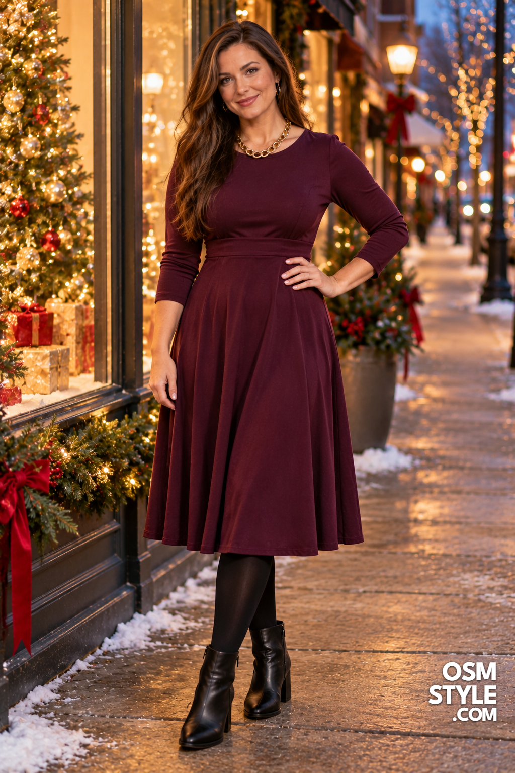 17. Plum Midi With Chunky Gold Chain