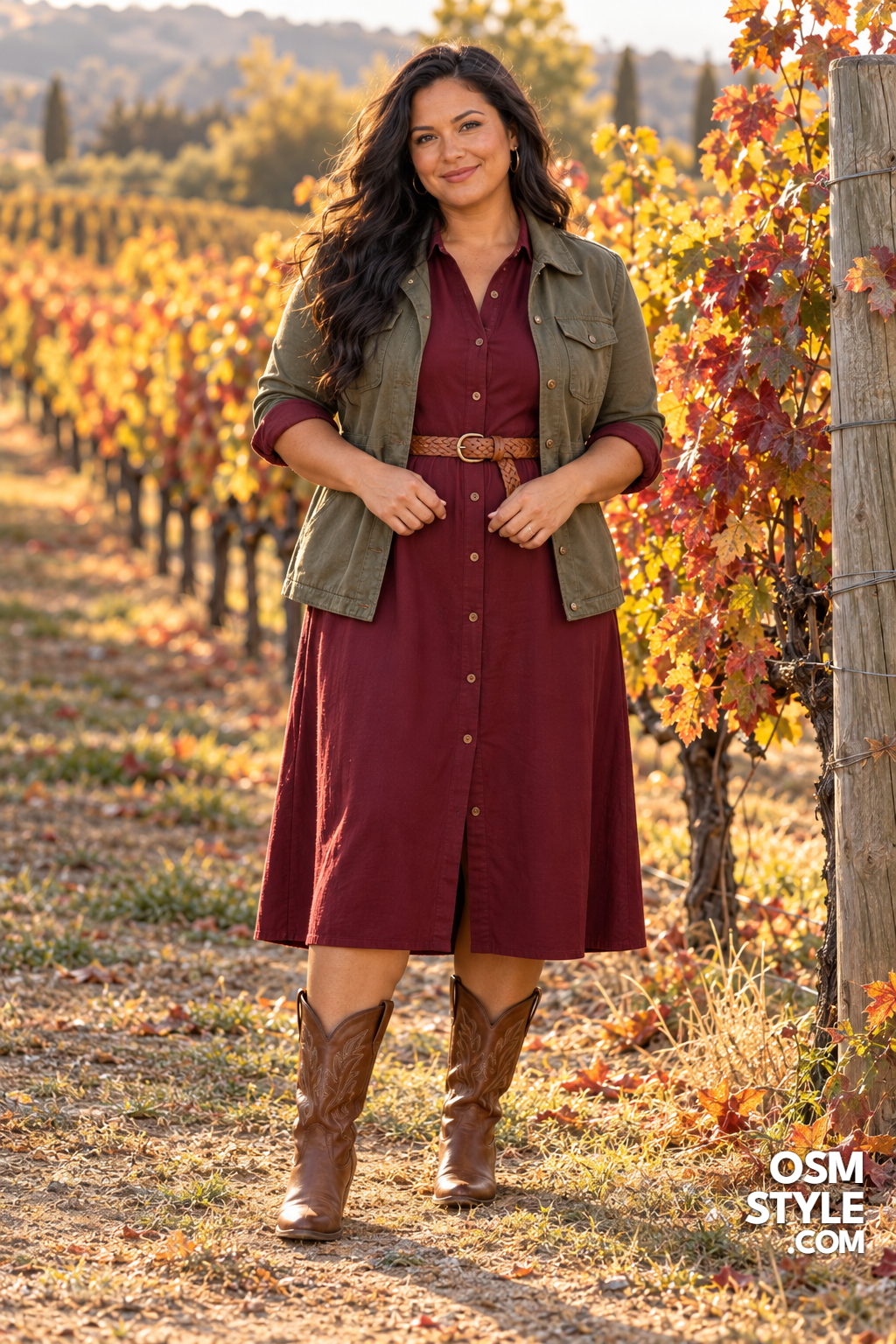 17. Shirt Dress With an Olive Jacket