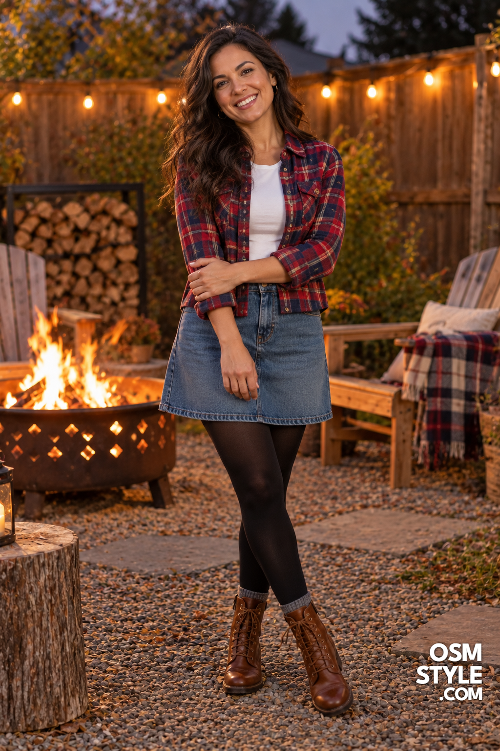 18. Plaid Shirt Jacket and a Denim Skirt