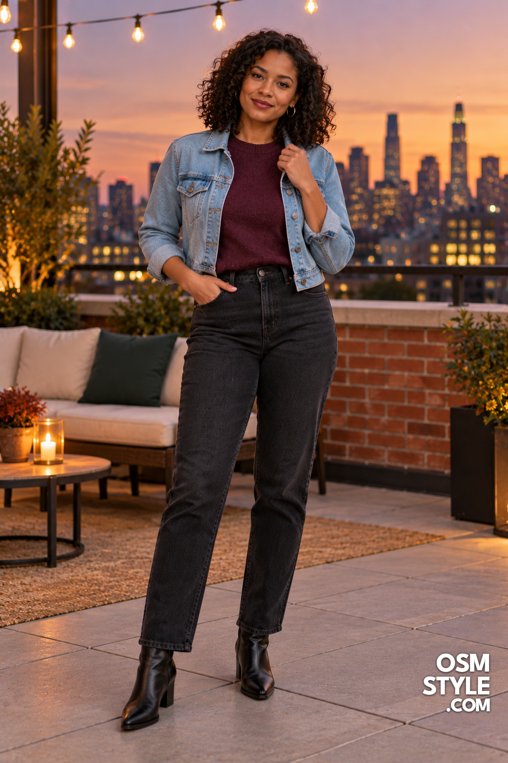 18. Plum Knit Under A Cropped Jacket