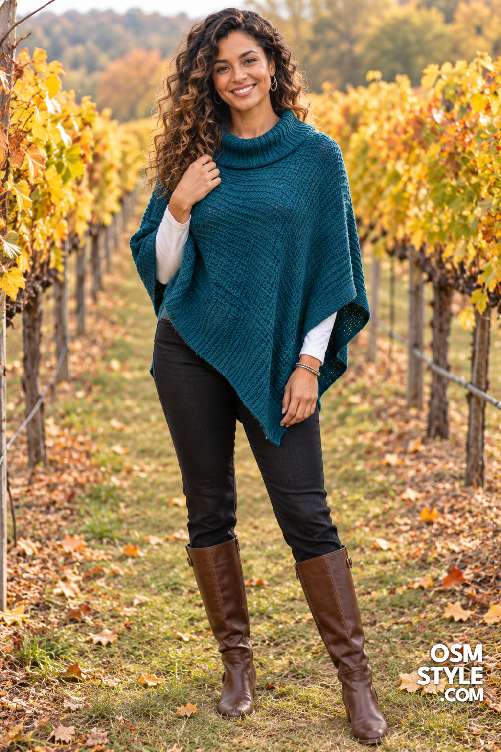 18. Teal Knit Poncho for Vineyard Days