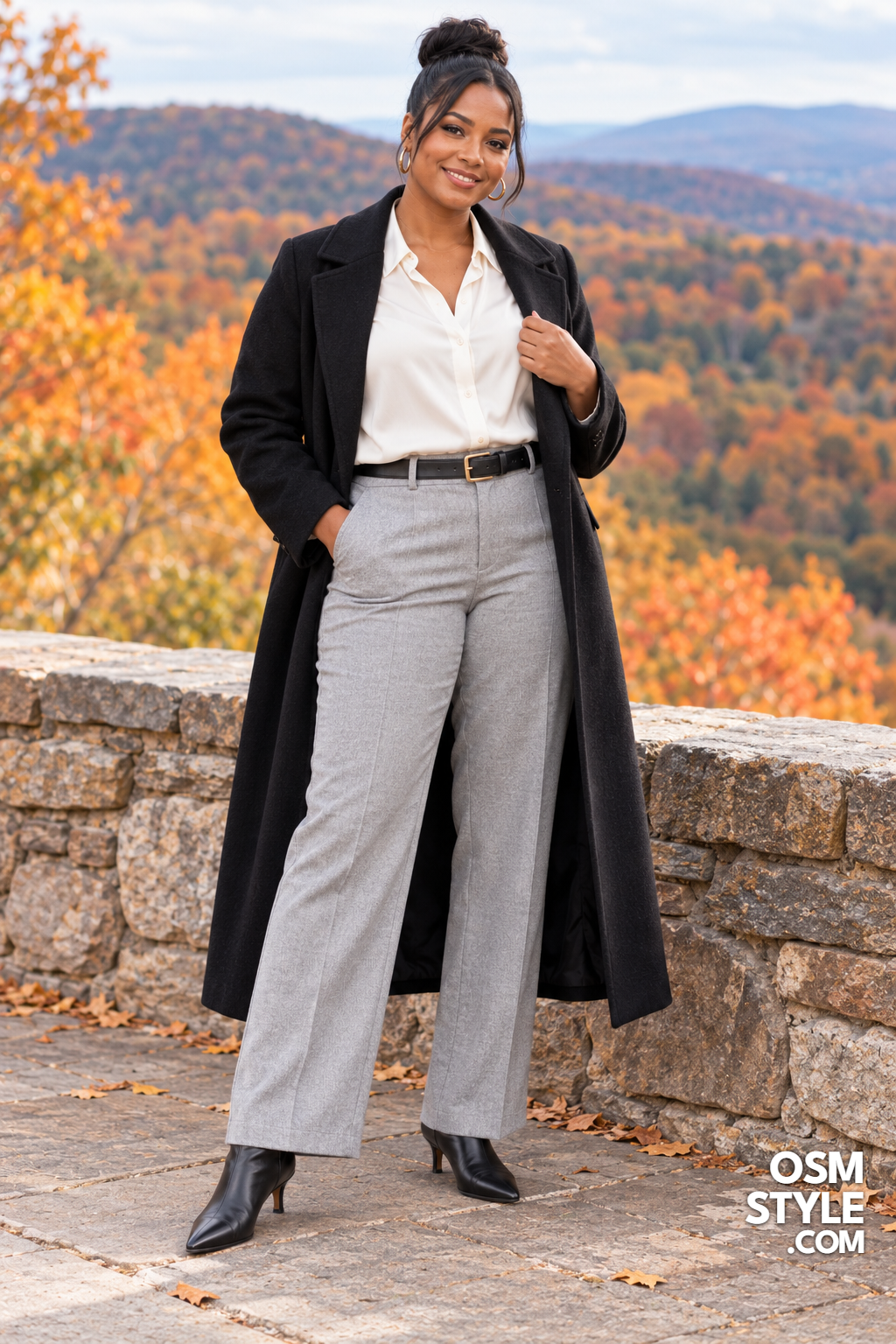 19. Kitten Heel Boots And Gray Trousers