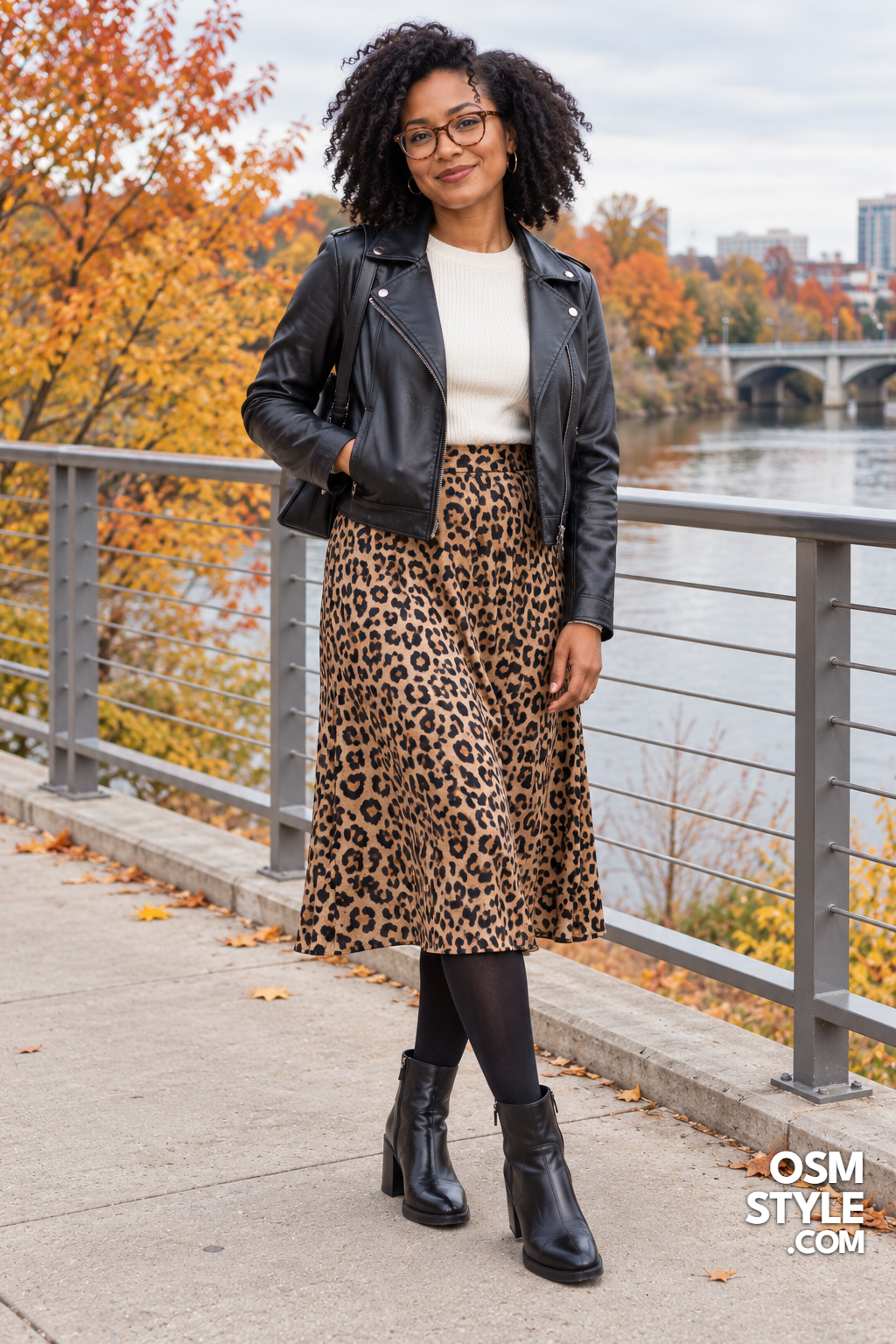 19. Leopard Midi Skirt With Black Tights